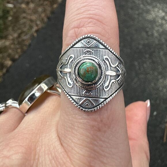 Sterling silver, marked "GSX" turquoise round cabochon ring! - Picture 10 of 10